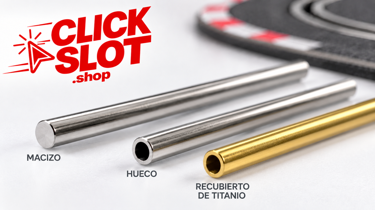 Ejes de slot macizo, hueco y hueco dorado recubierto de titanio con el logo de Clickslot.shop