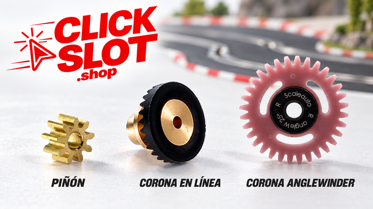 Piñón de latón y coronas en línea y anglewinder con el logo de Clickslot.shop