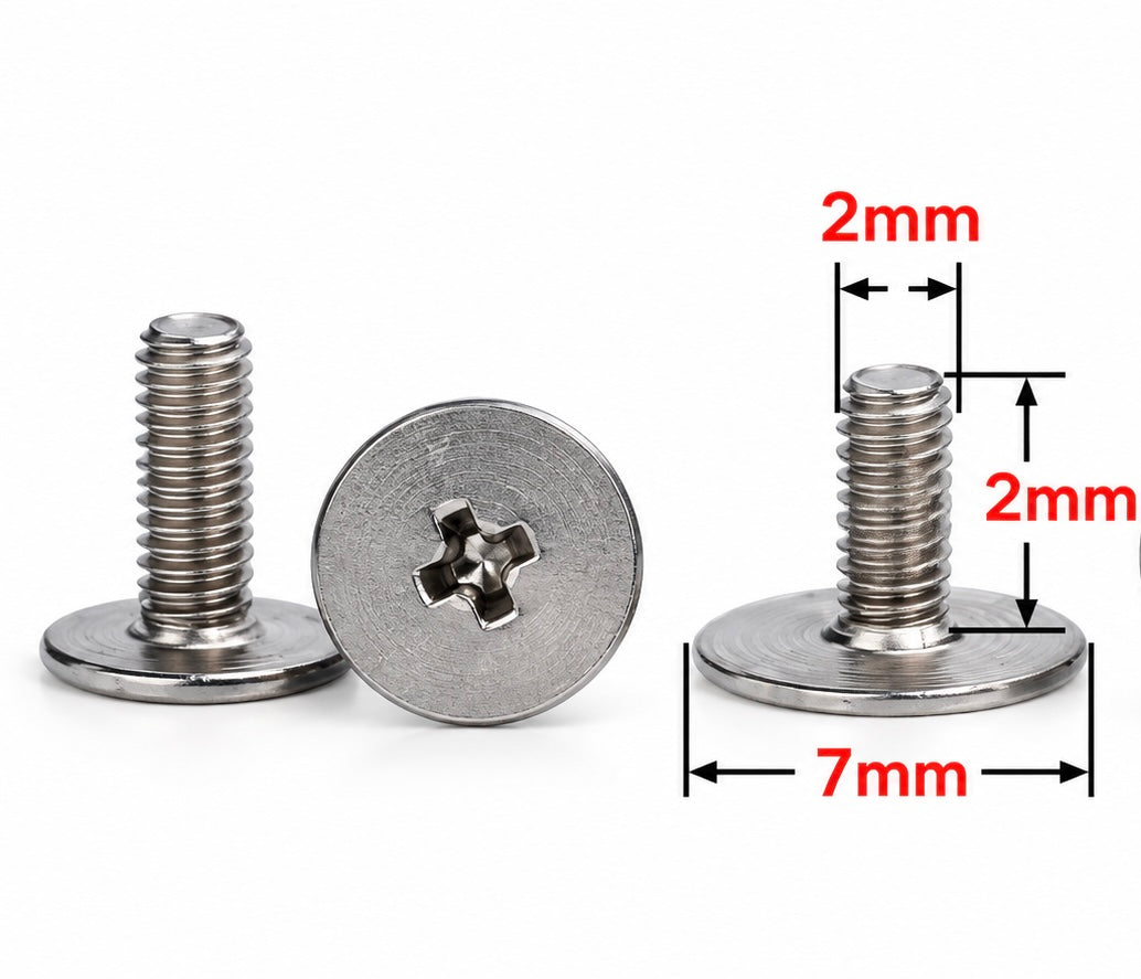 Tornillo M2 x 2 mm cabeza plana Ø7 mm – Guías Slot (10u) · K3D