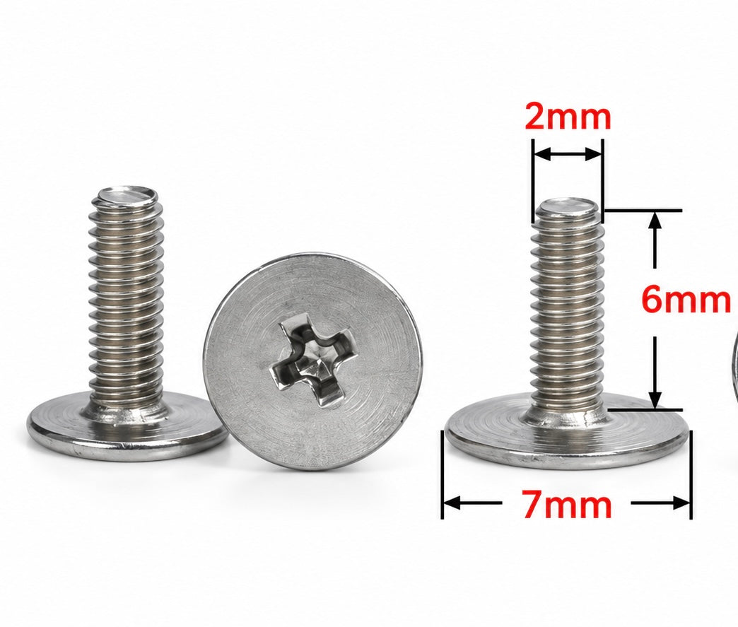 Tornillos M2 x 6 mm cabeza plana Ø7 mm – Regulación y contrapeso eje delantero Slot (10 uds.) · K3D
