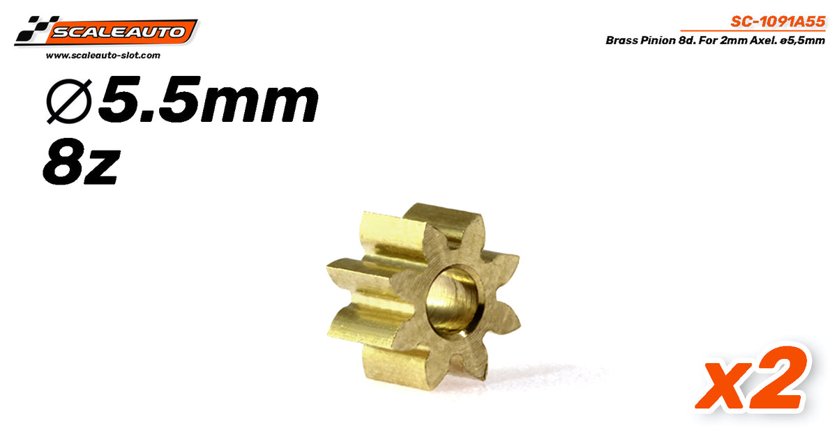 Piñón 8d. laton ø5,5mm para eje 2mm. (2 unidades) · Scaleauto SC-1091A55