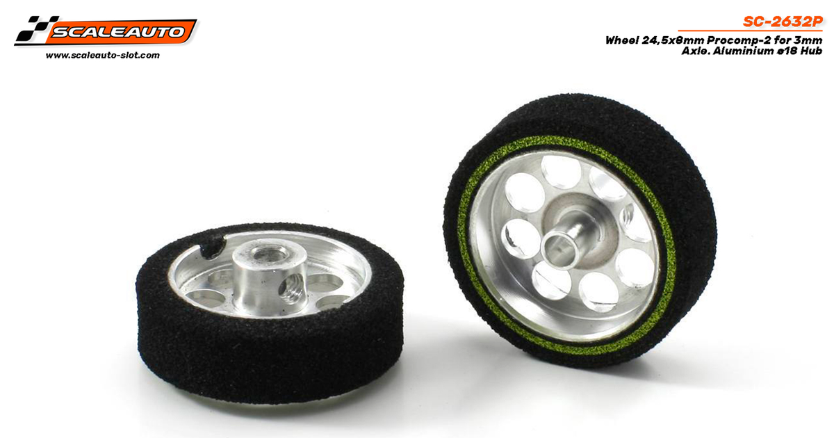 Rueda Esp. 24.5x8mm Procomp-2 para Eje 3mm. Llanta en Aluminio ø19mm · Scaleauto SC-2632P