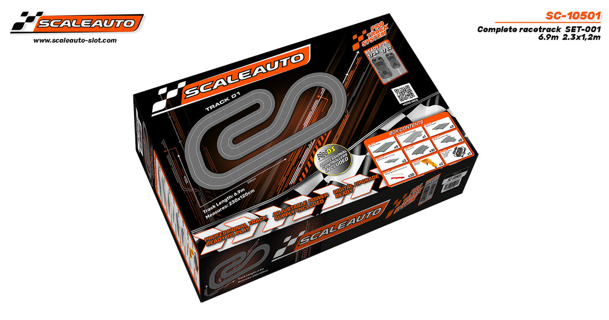 Circuito Pro Track Completo SET-001 de 6.9m recorrido y medidas 230x120cm · Scaleauto SC-10501