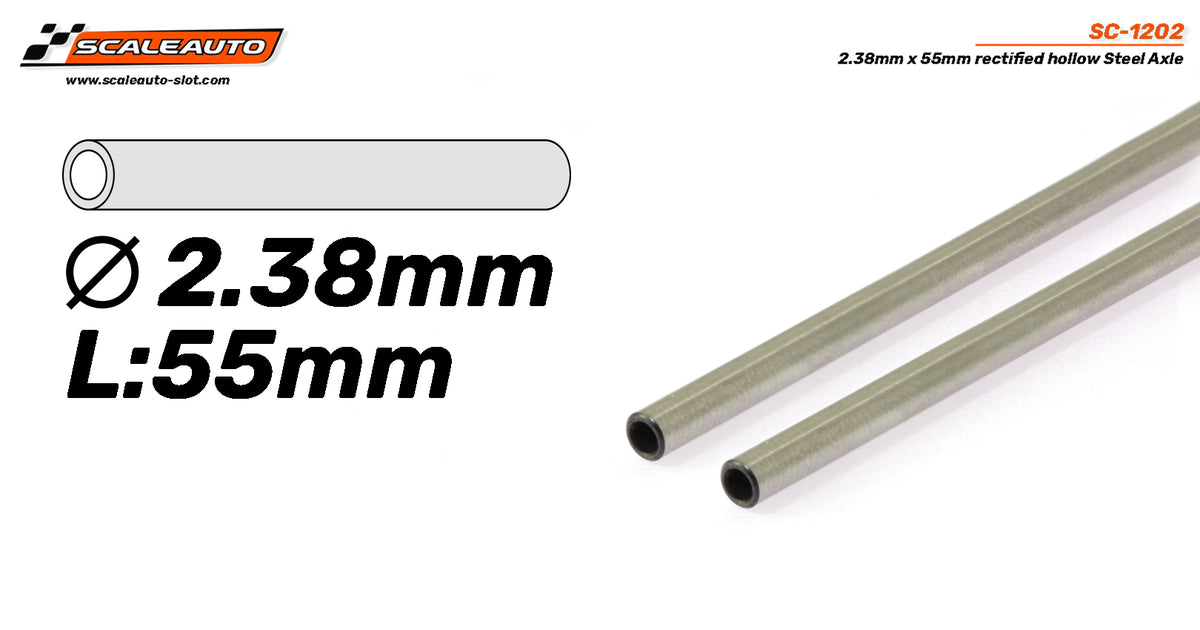 Eje Acero Pro 2.38 x 55mm. Hueco. Rectificado, Calibrado. · Scaleauto SC-1202