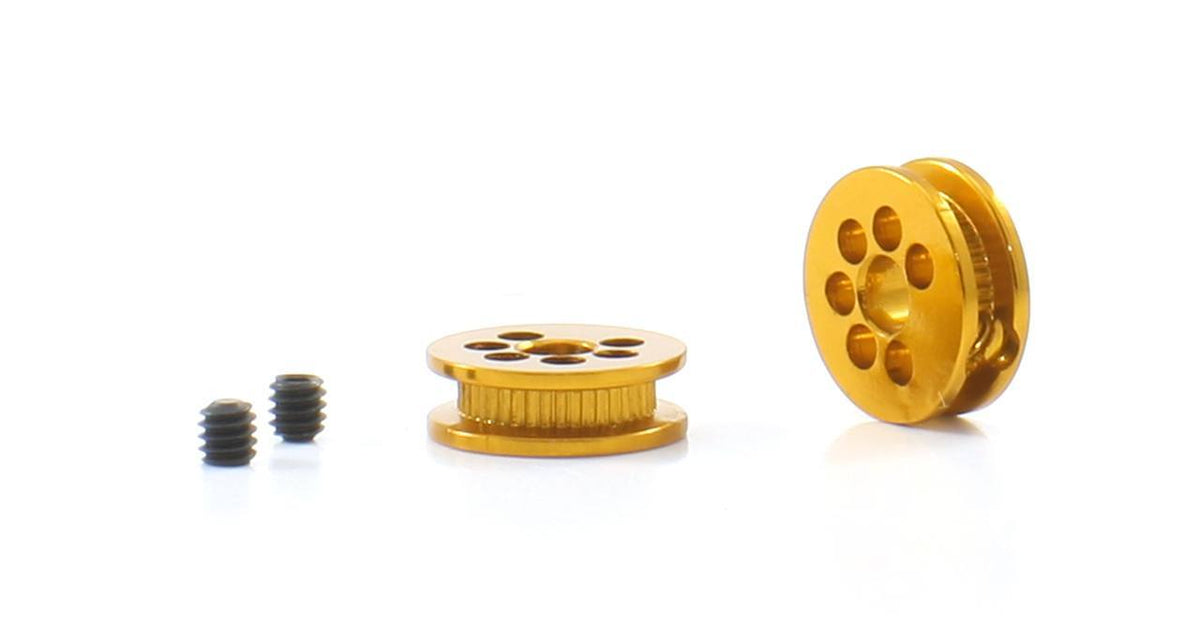 Polea Alumino Mecanizado 6.5mm Eje 3/32 (2,38mm) Dorada (x2) · Scaleauto SC-1703A