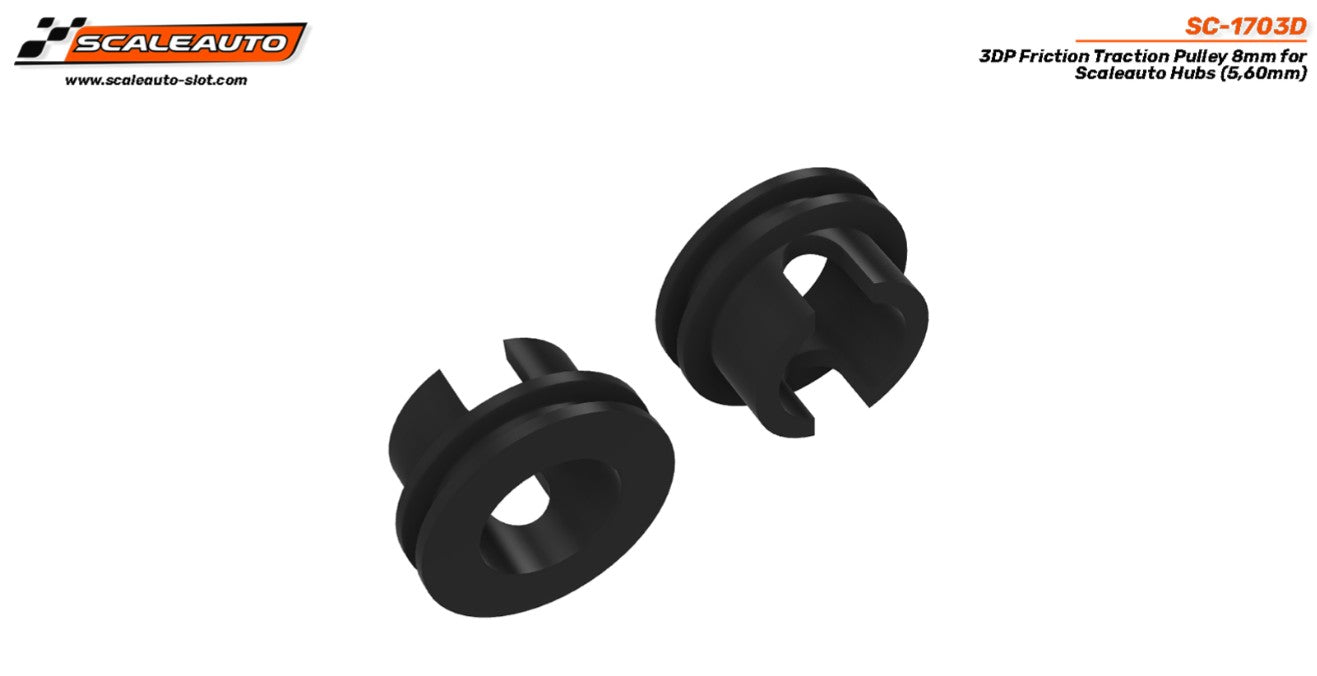 Polea 3DP Negra 8mm para Anclaje en Llanta Scaleauto (5,60mm) (x2)