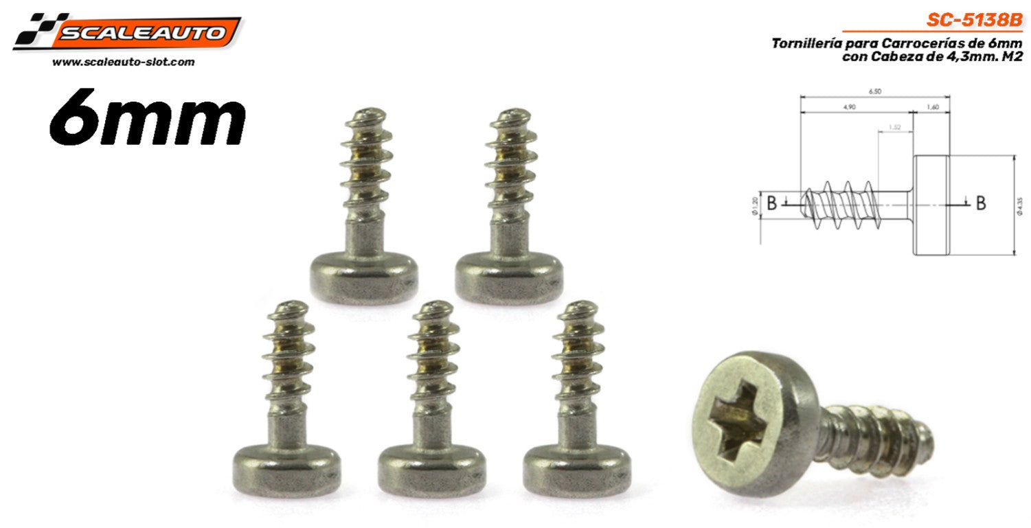 6mm Bodywork Bolts with 4.3mm Head. M2