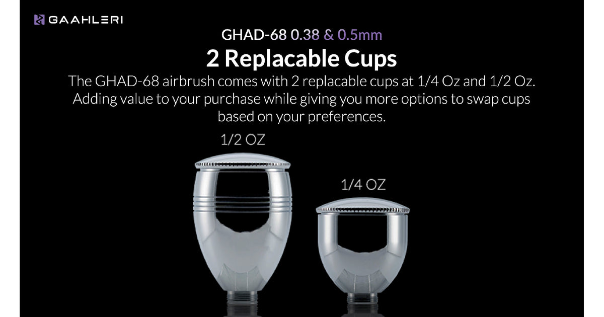 Aerografo Gaahleri gravedad GHAD-68 con agujade 0.38 y 0.5mm. Doble taza de 14ml (1/2 oz) y 7ml (1/4 oz) · Gaahleri GA-40140 · Fotografía 16