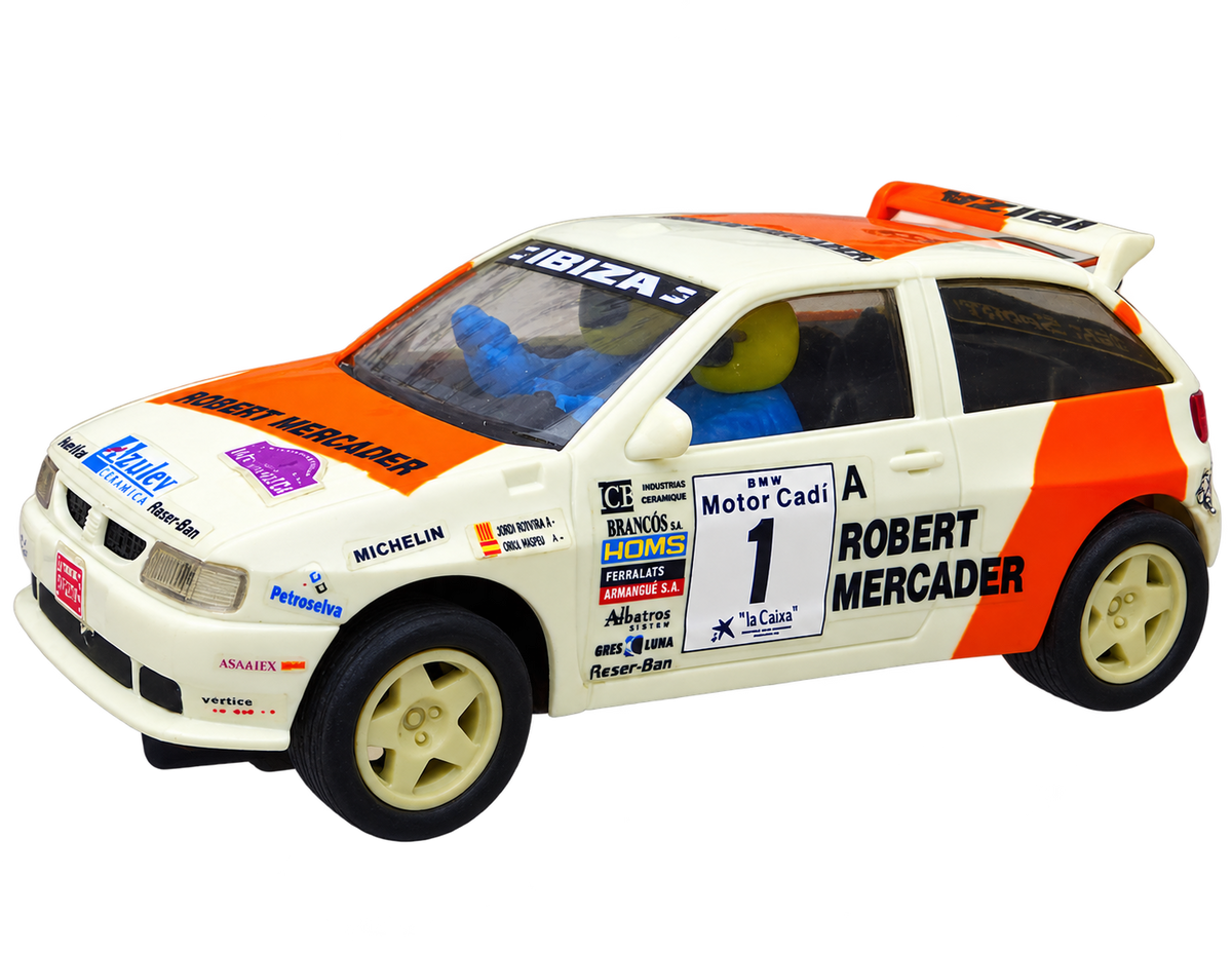 Modelo compatible: Seat Ibiza Kit Car Robert Mercader Scalextric Tyco. Foto orientativa del coche; se vende únicamente el chasis 3D.