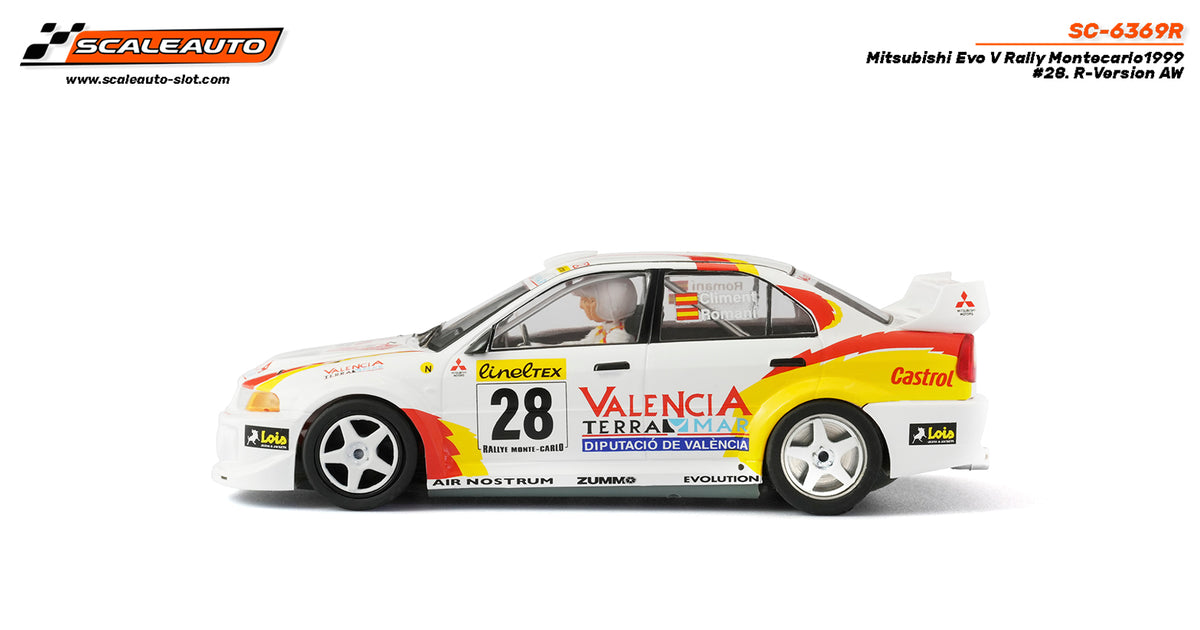 Mitsubishi Evo V Rally Montecarlo 1999 #28 Climent/Romani. R-Version AW · Scaleauto SC-6369R · Fotografía 3