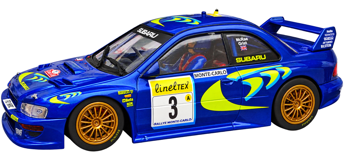 Modelo compatible: SUBARU WRC 97 Nº3 MCRAE N.GRIST SIN FAROS DELANTEROS STD.CHASIS INLINE REF.6001 MSC. Foto orientativa del coche; se vende únicamente el chasis 3D.
