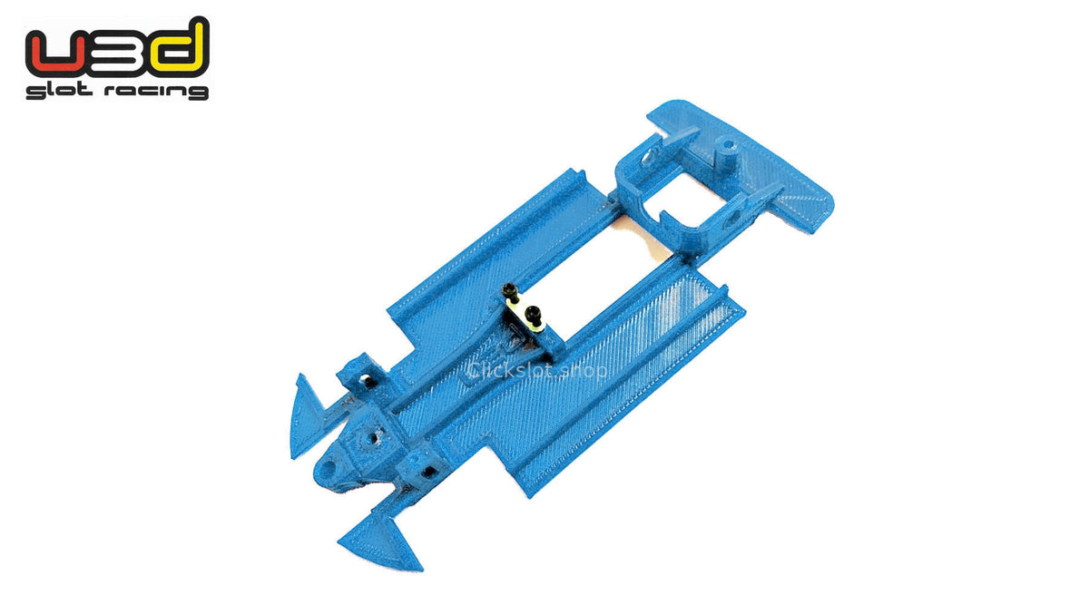 Chasis 3D linea Peugeot 307 Ninco U3d Slot Racing — nuevo azul U3D, logo y marca de agua Clickslot.shop