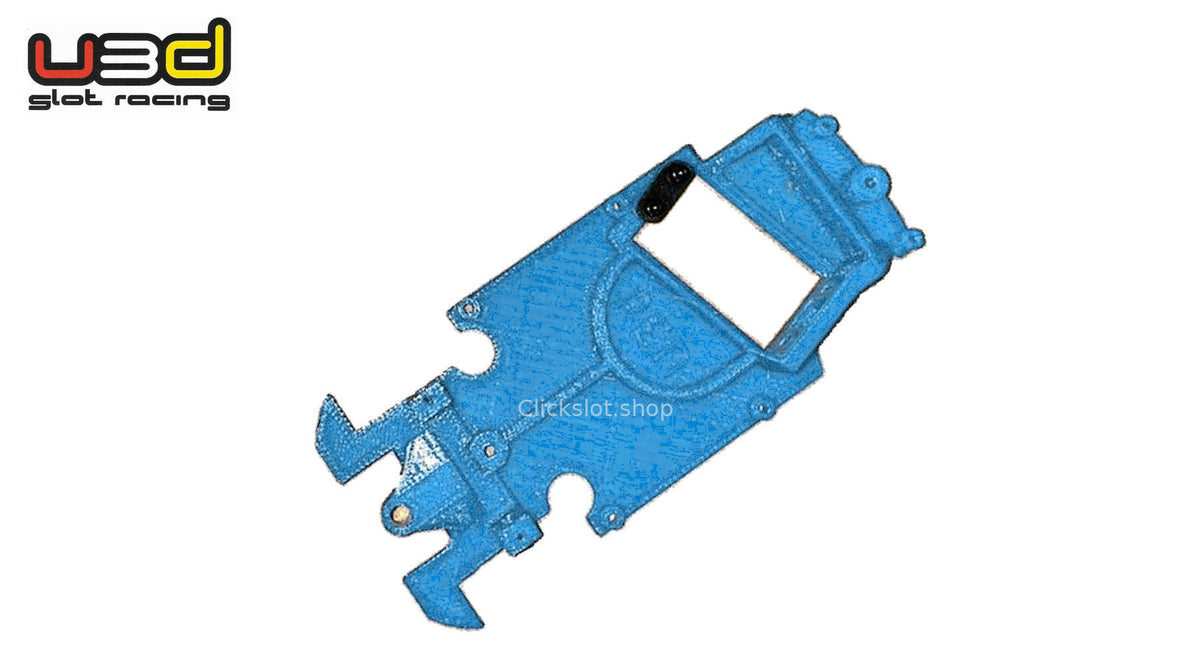 Chasis 3D angle Skoda Fabia Scaleauto R5 U3d Slot Racing — nuevo azul U3D, logo y marca de agua Clickslot.shop