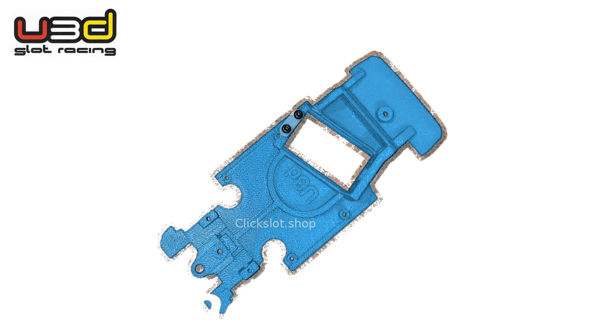 Chasis 3D ángulo Porsche 911RS Scaleauto U3d Slot Racing — nuevo azul U3D, logo y marca de agua Clickslot.shop