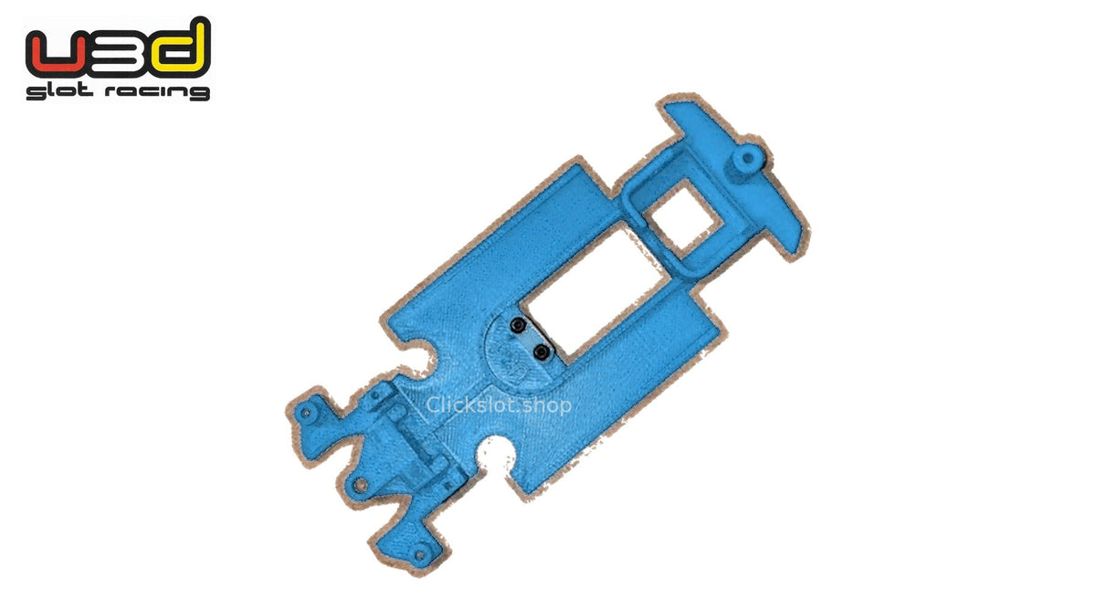 Chasis 3D línea Ford Focus Scalextric U3d Slot Racing — nuevo azul U3D, logo y marca de agua Clickslot.shop