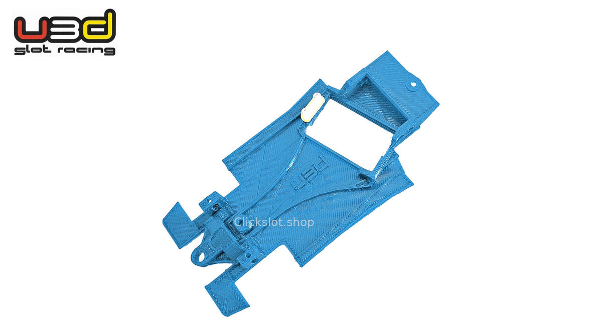 Chasis 3D ángulo Lancia 037 Scalextric U3d Slot Racing — nuevo azul U3D, logo y marca de agua Clickslot.shop