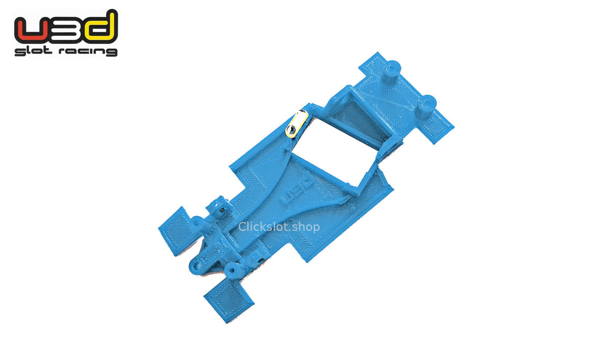 Chasis 3D ángulo Audi Quattro S1 Superslot U3d Slot Racing — nuevo azul U3D, logo y marca de agua Clickslot.shop