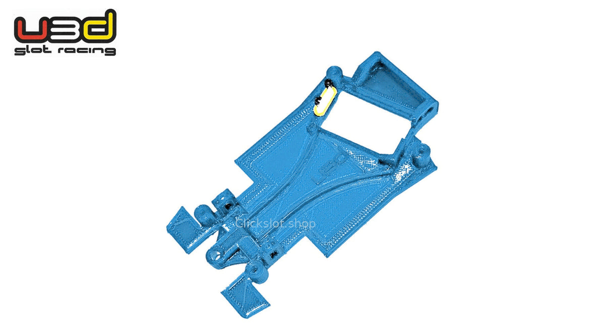 Chasis 3D ángulo Lancia 037 Fly Car Model U3d Slot Racing — nuevo azul U3D, logo y marca de agua Clickslot.shop