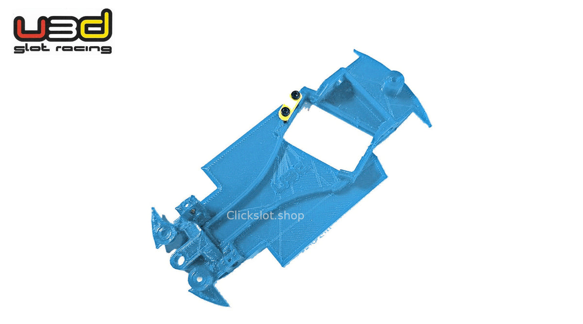 Chasis 3D ángulo Citroën DS3 WRC Scalextric U3d Slot Racing — nuevo azul U3D, logo y marca de agua Clickslot.shop