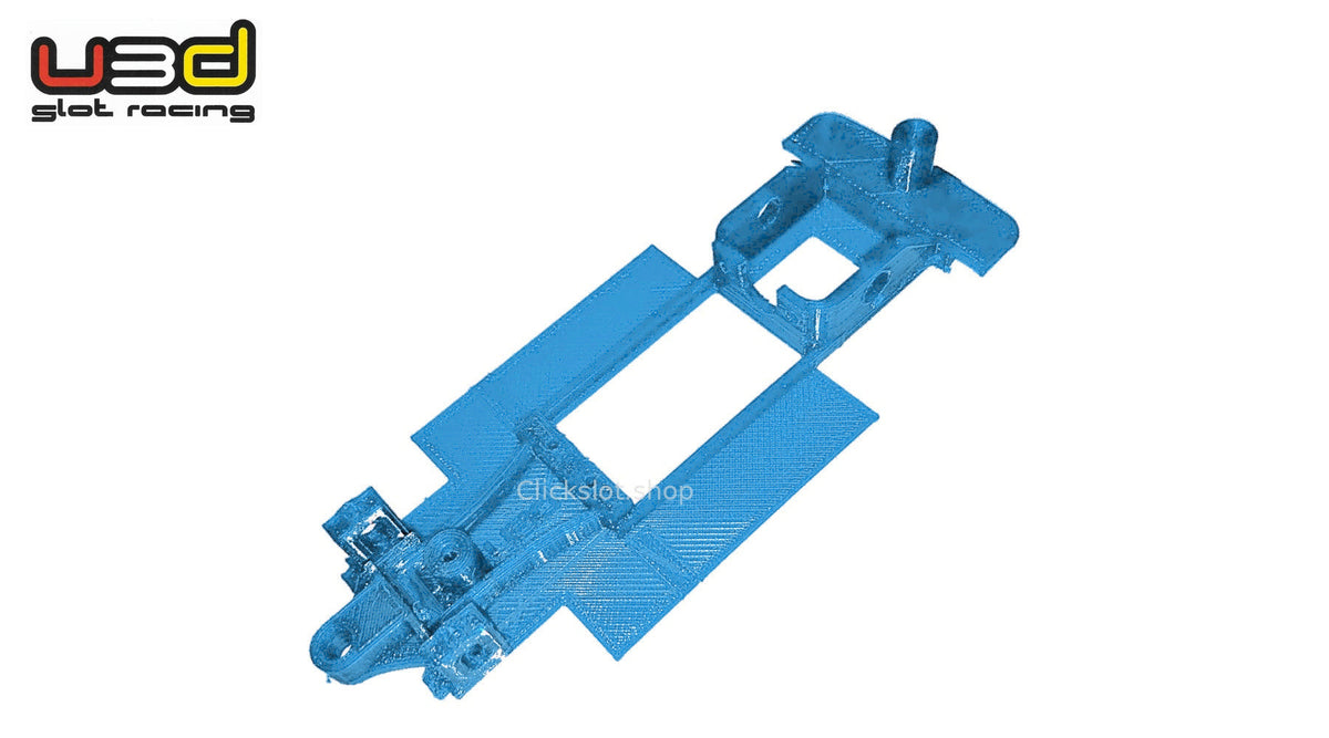 Chasis 3D línea Renault 8 Scalextric U3d Slot Racing — nuevo azul U3D, logo y marca de agua Clickslot.shop