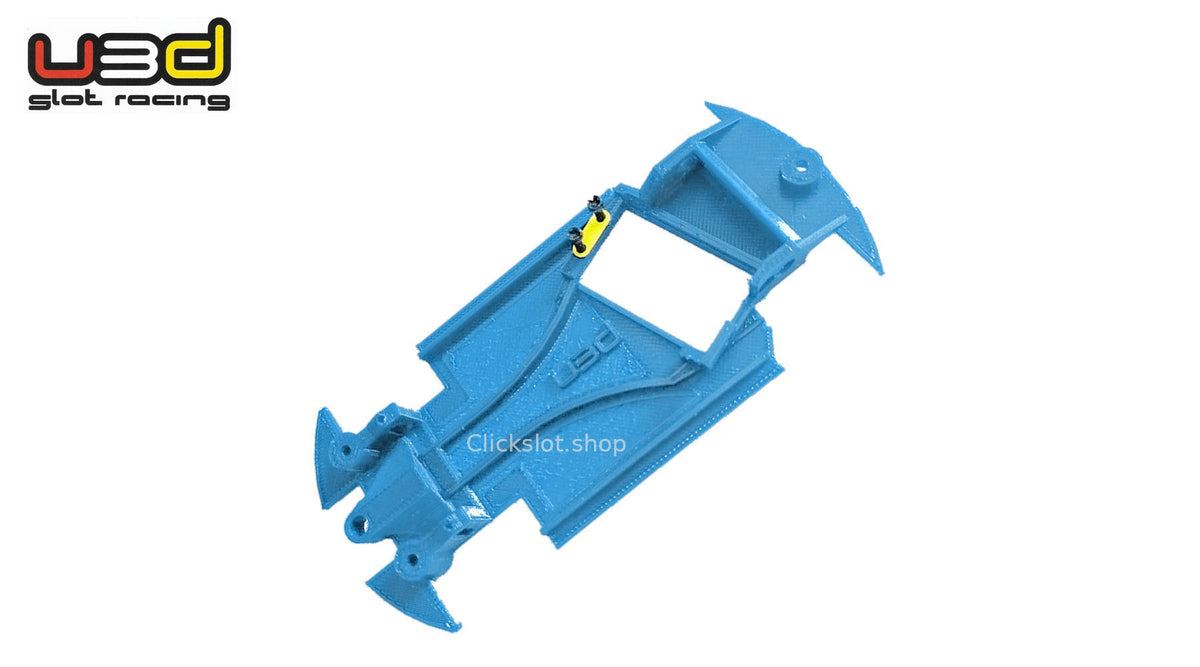 Chasis 3D ángulo Peugeot 207 Avant Slot U3d Slot Racing — nuevo azul U3D, logo y marca de agua Clickslot.shop