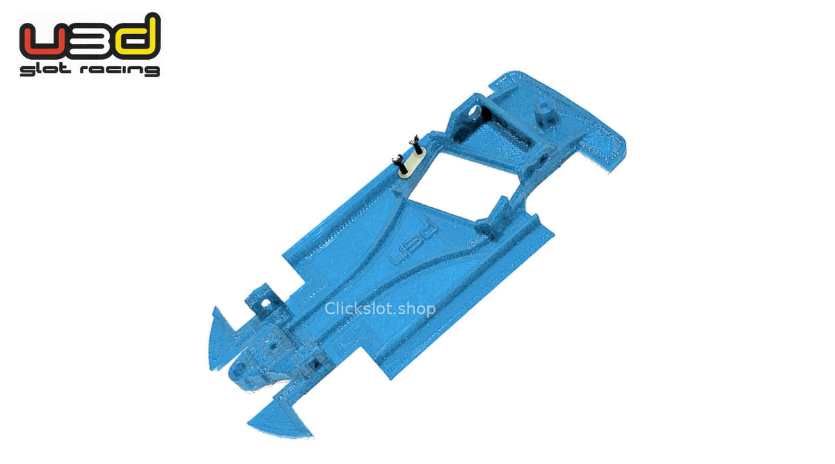 Chasis 3D ángulo Peugeot 307 WRC Ninco U3d Slot Racing — nuevo azul U3D, logo y marca de agua Clickslot.shop
