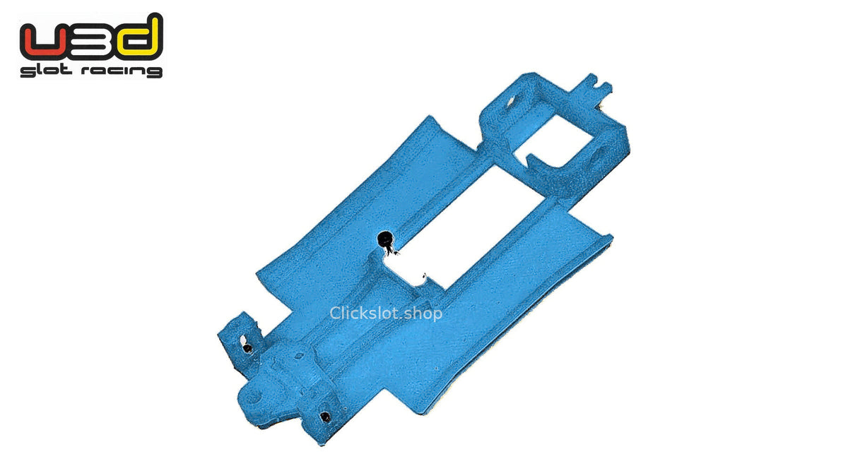 Chasis 3D línea Peugeot 205 SRC U3d Slot Racing — nuevo azul U3D, logo y marca de agua Clickslot.shop