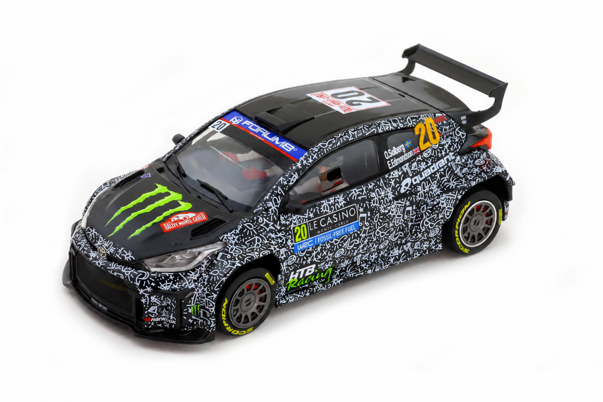 Modelo compatible: TOYOTA YARIS RALLY2 – RALLYE MONTECARLO 2025. Foto orientativa del coche; se vende únicamente el chasis 3D.