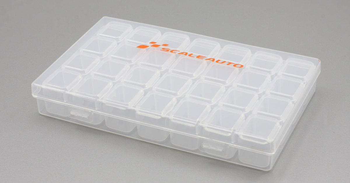 Caja Organizadora de 28 Compartimentos de Medida 175x110x27mm. en Plastico Transparente · Scaleauto SC-5083