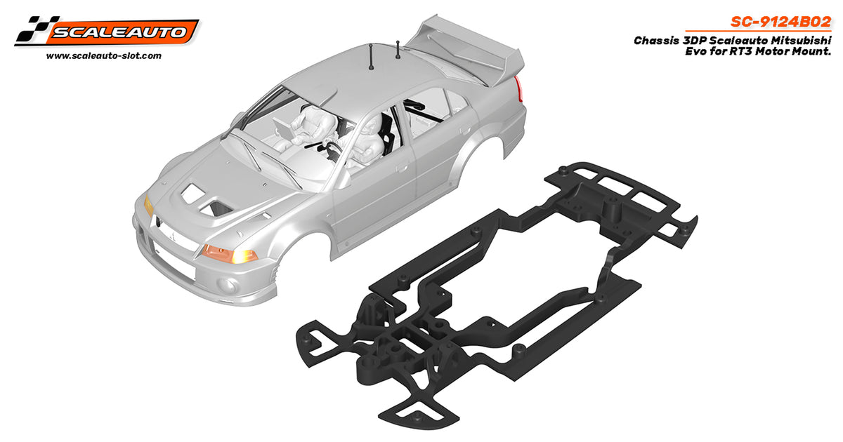 Chasis 3DP Scaleauto Mitsubishi Evor para Soporte Motor RT3 · Scaleauto SC-9124B02