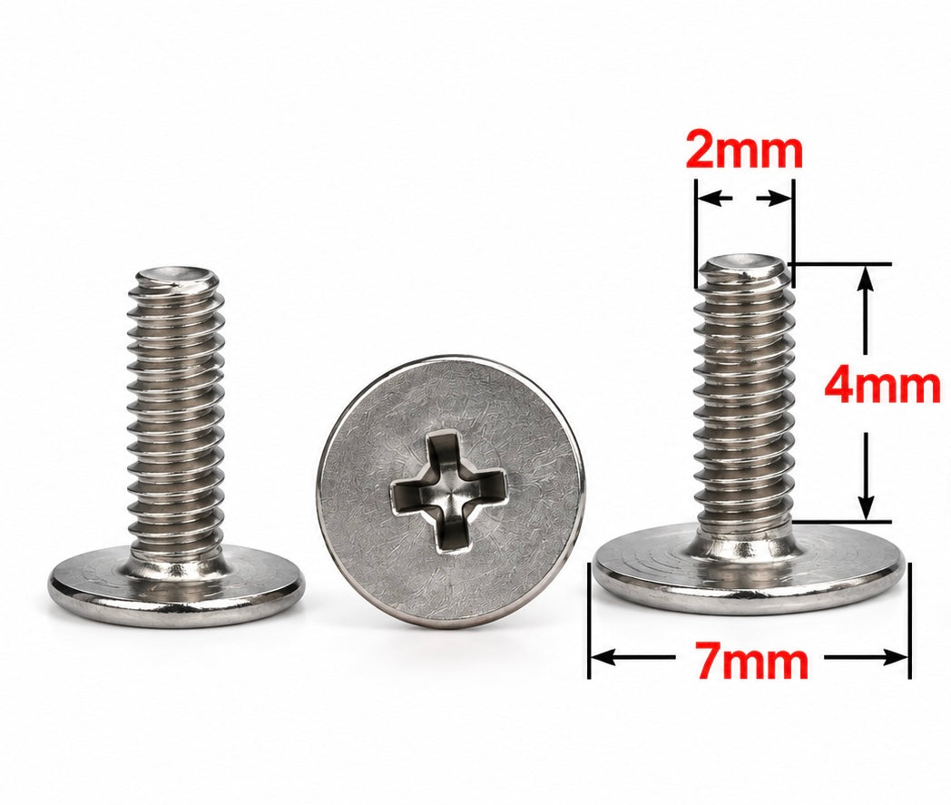 Tornillos M2 x 4 mm cabeza plana Ø7 mm – Regulación y contrapeso eje delantero Slot (10 uds.) · K3D