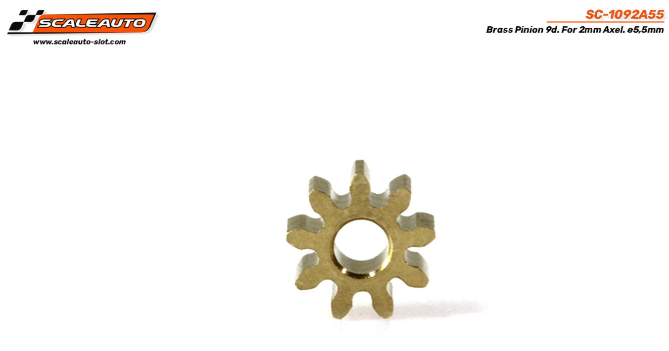 Piñón 9d. laton ø5,5mm  para eje 2mm. (2 unidades)