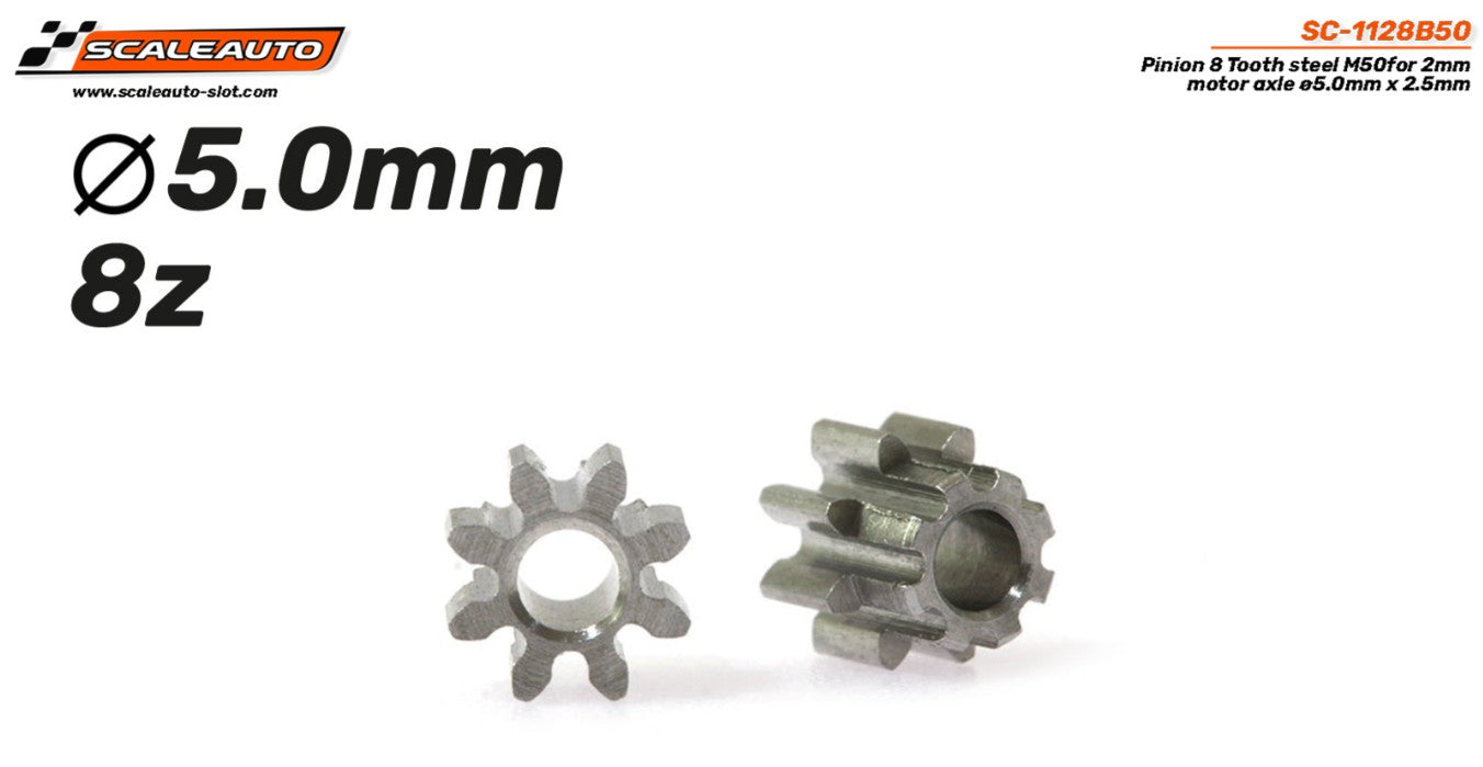 Piñón 8d. M50 acero para eje 2mm  ø5,0mm x 2mm (2 unidades)