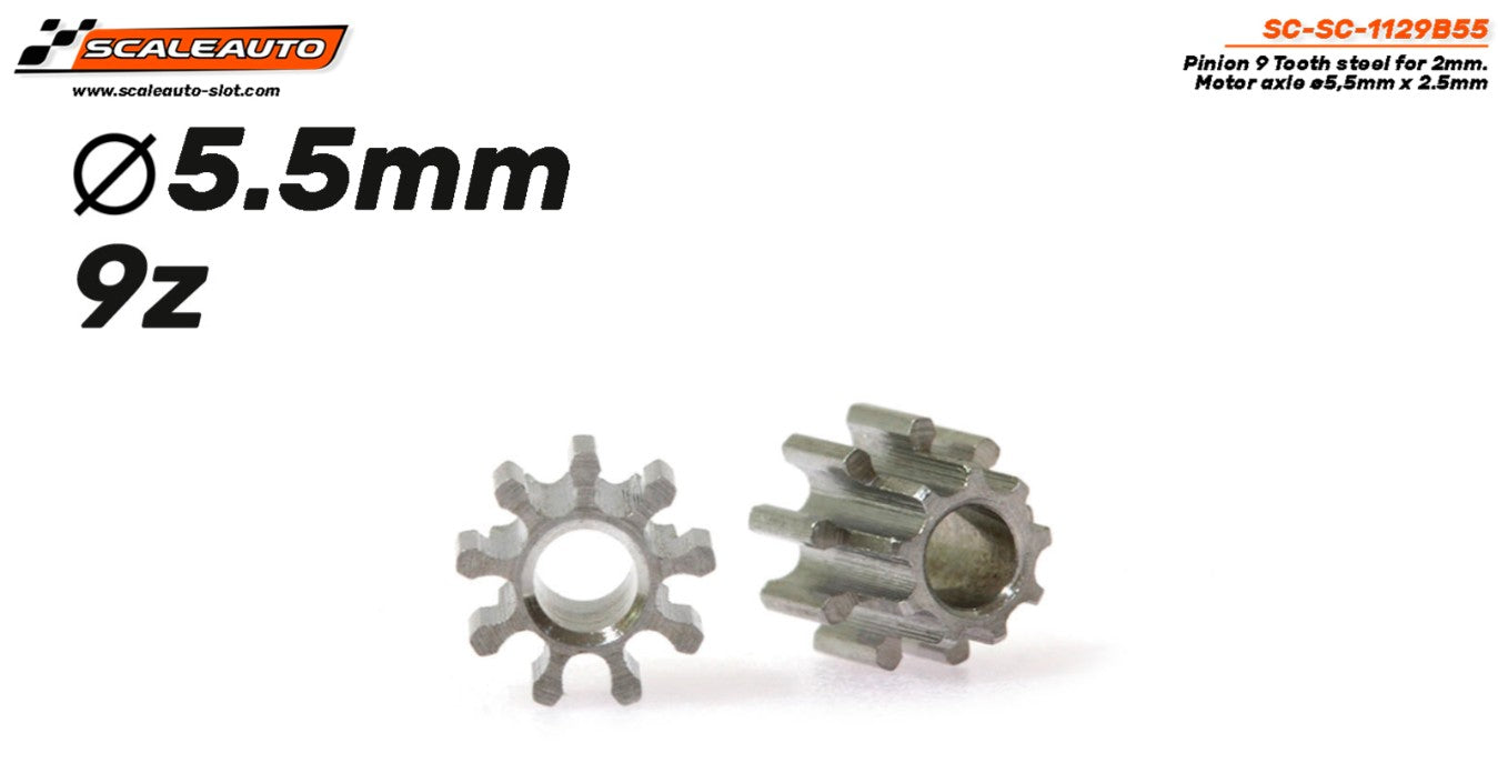 Piñón 9d. acero para eje 2mm ø5,5mm x 2.5mm (2 unidades)