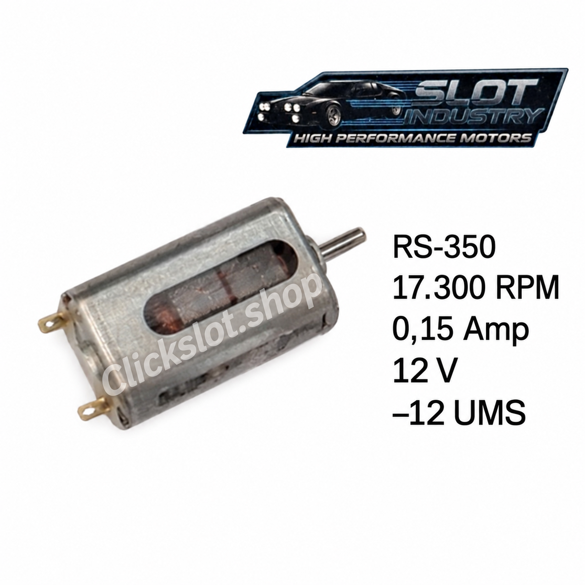 Motor Slot Industry RS-350 con logo, características y marca de agua Clickslot.shop