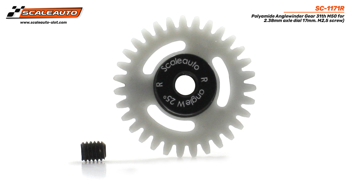 Corona 31d. Anglewinder ProComp-RS M50 25º para eje 2.38mm. ø17mm. Tornillo M2,5. · Scaleauto SC-1171R