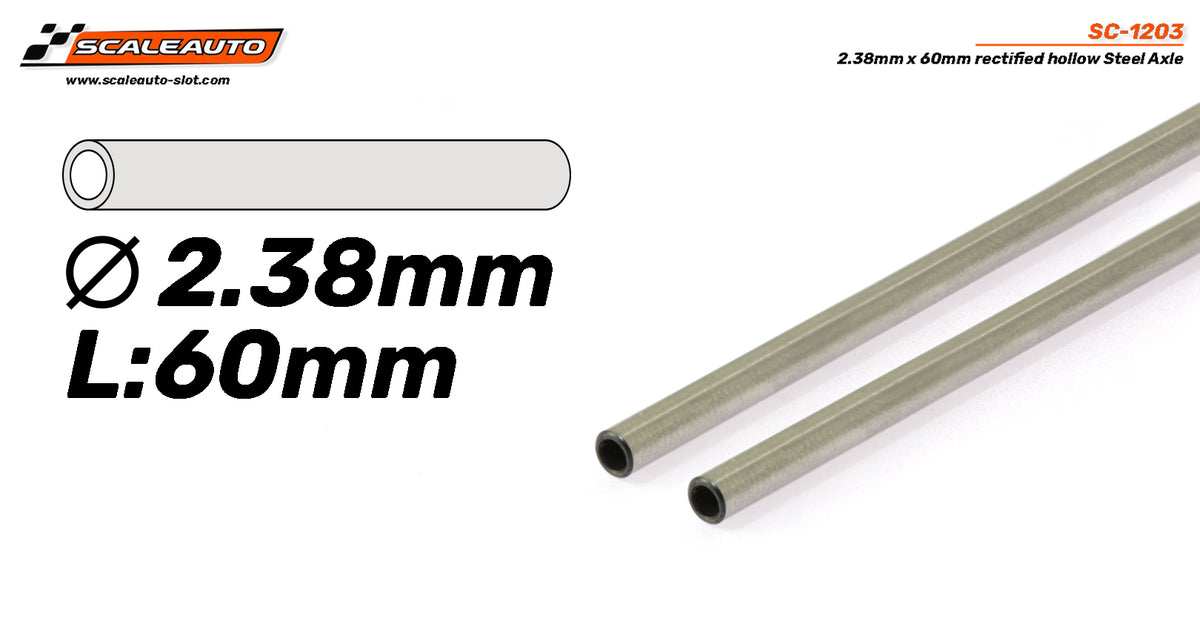 Eje Acero Pro 2.38 x 60mm. Hueco. Rectificado, Calibrado. · Scaleauto SC-1203