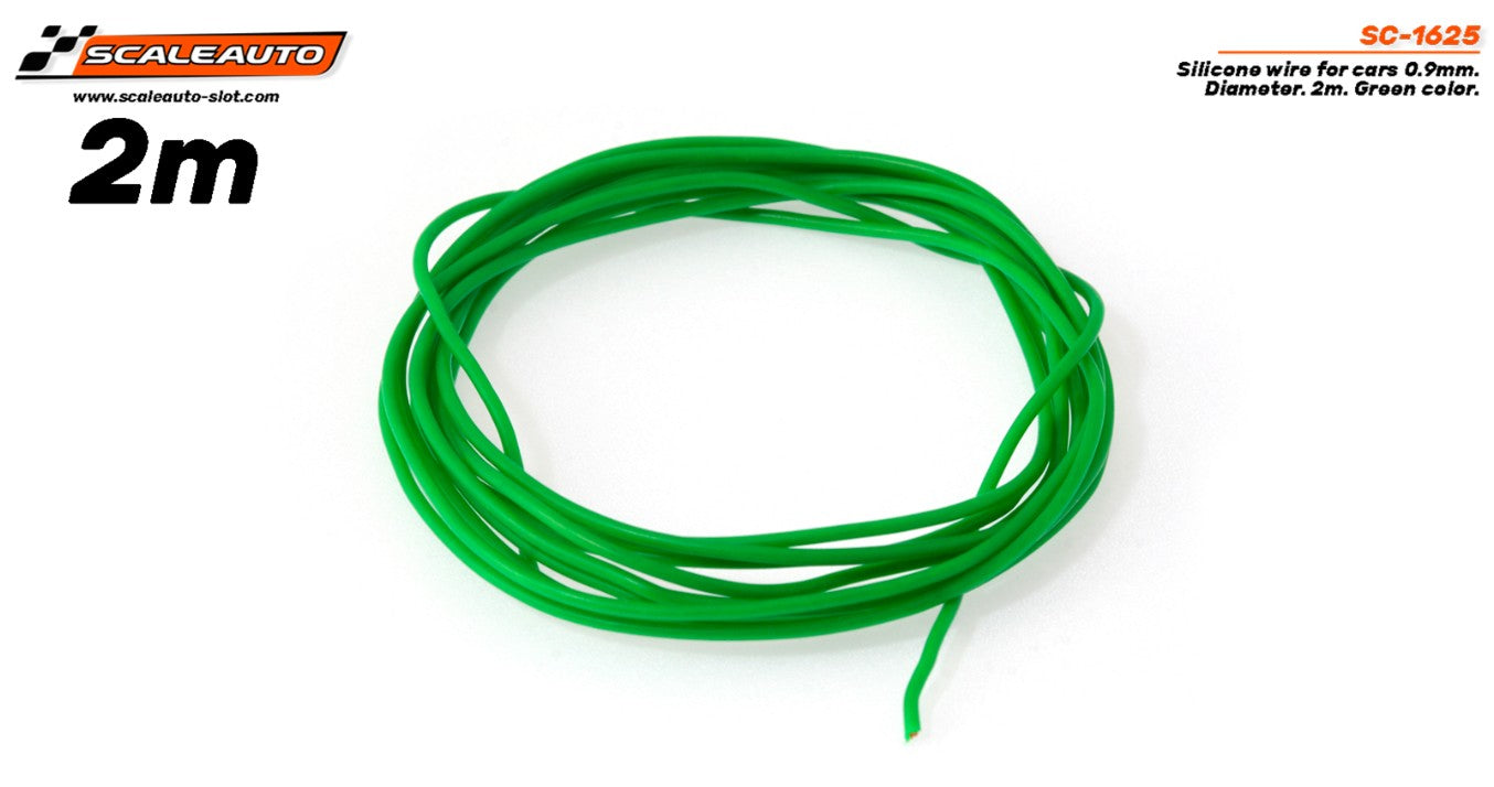 Silicone cable for cars, 0.9mm diameter, 2m, green.