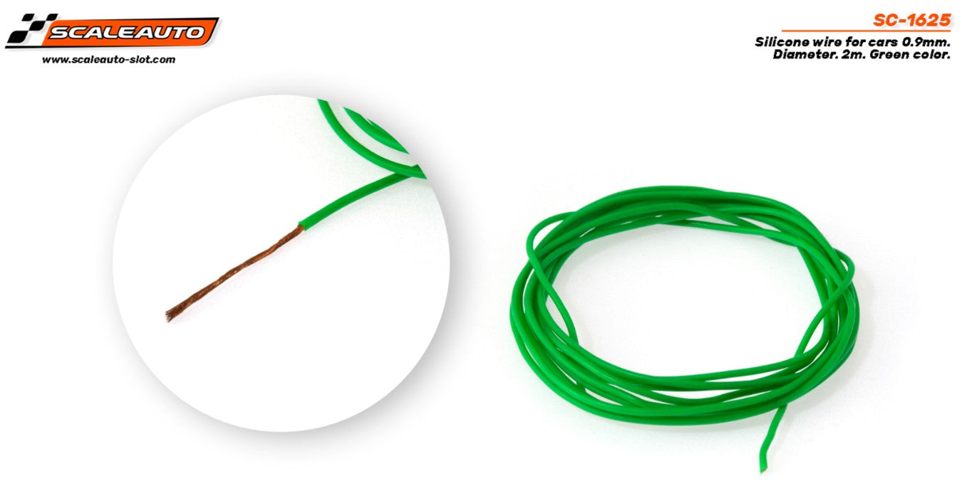 Silicone cable for cars, 0.9mm diameter, 2m, green.