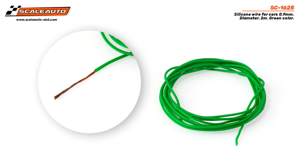 Cable silicona para coches 0.9mm. Diámetro. 2m. Color verde. · Scaleauto SC-1625 · Fotografía 2