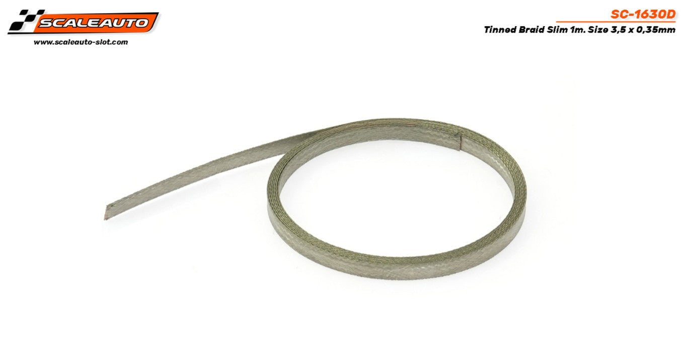 Extra-fine tin-plated braid, 1m roll. Dimensions: 3.5mm wide x 0.35mm thick