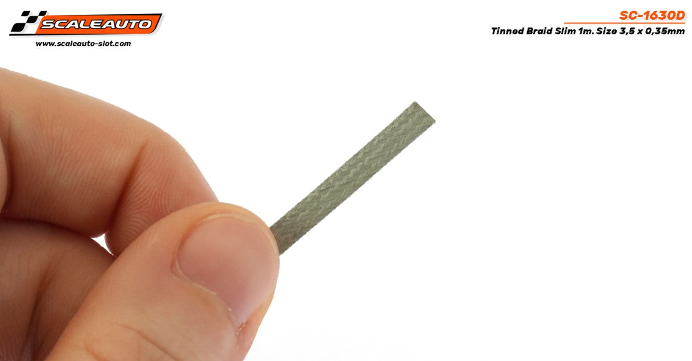 Extra-fine tin-plated braid, 1m roll. Dimensions: 3.5mm wide x 0.35mm thick