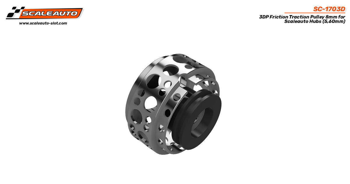 Polea 3DP Negra 8mm para Anclaje en Llanta Scaleauto (5,60mm) (x2) · Scaleauto SC-1703D · Fotografía 2