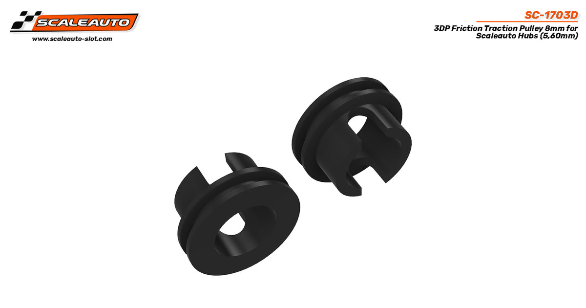 Polea 3DP Negra 8mm para Anclaje en Llanta Scaleauto (5,60mm) (x2) · Scaleauto SC-1703D