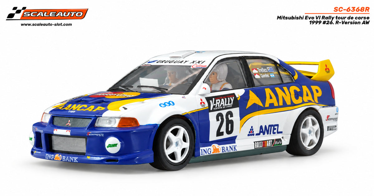 Mitsubishi Evo VI Ancap Rally Tour de Corse 1999 #26 Trelles / Christie. R-Version AW · Scaleauto SC-6368R