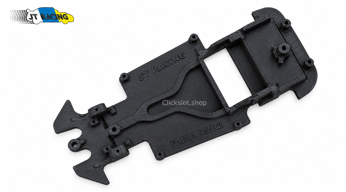 Chasis 3D JT Racing Extreme angle para Skoda Fabia R5/R2 Scaleauto, negro sobre fondo blanco – Clickslot.shop
