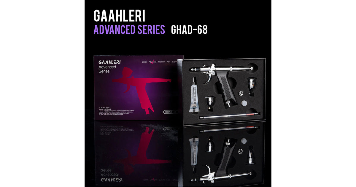 Aerografo Gaahleri gravedad GHAD-68 con agujade 0.38 y 0.5mm. Doble taza de 14ml (1/2 oz) y 7ml (1/4 oz) · Gaahleri GA-40140 · Fotografía 7