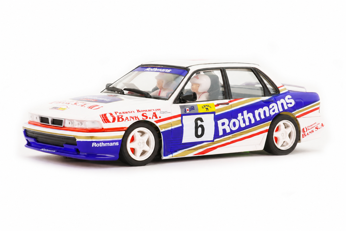 Modelo compatible: MITSUBISHI GALANT VR4 – ROTHMANS. Foto orientativa del coche; se vende únicamente el chasis 3D.