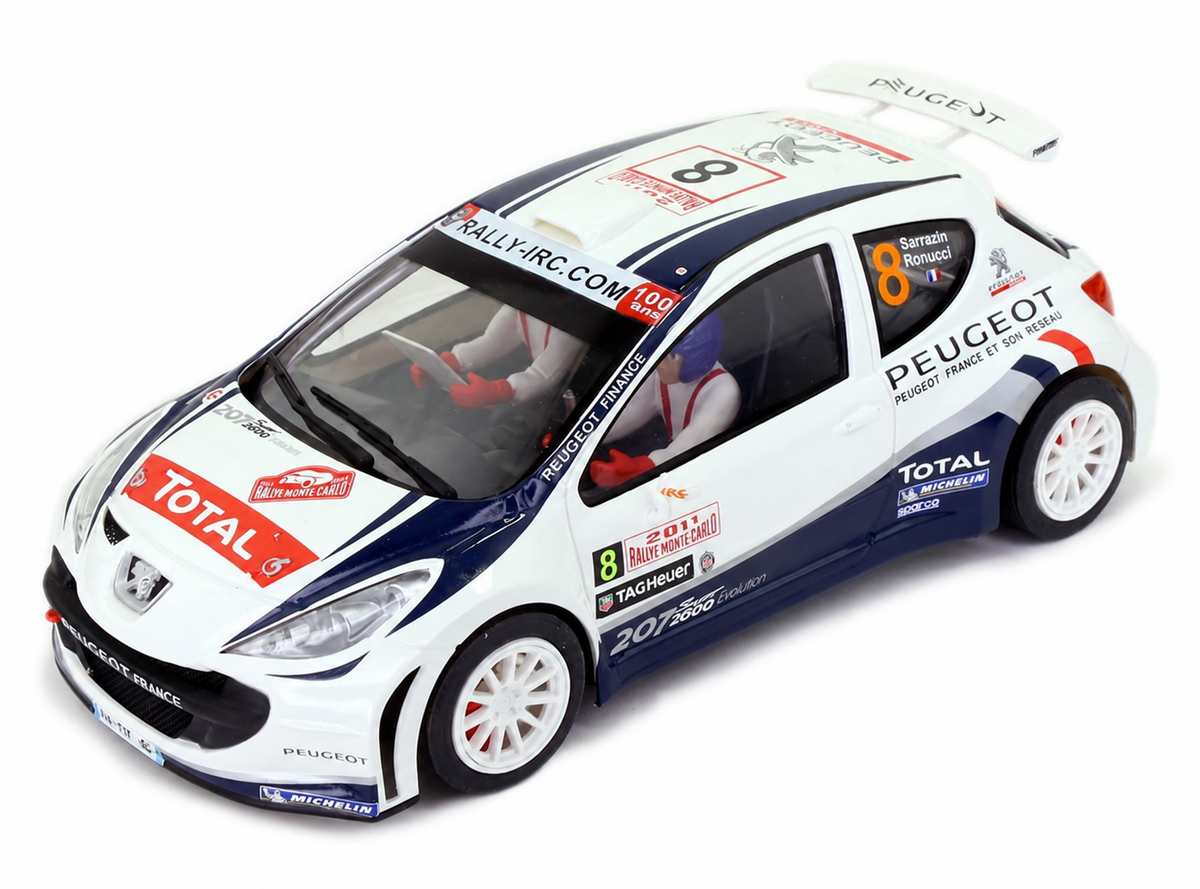 Modelo compatible: PEUGEOT 207 S2000 – RALLY MONTE CARLO 2011. Foto orientativa del coche; se vende únicamente el chasis 3D.