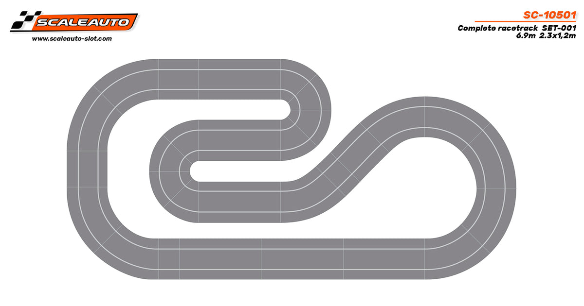 Circuito Pro Track Completo SET-001 de 6.9m recorrido y medidas 230x120cm · Scaleauto SC-10501 · Fotografía 2
